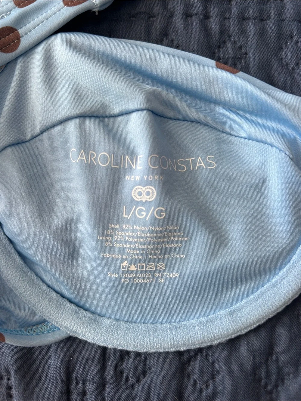 NWT Caroline Constas Light Blue Polka Dot brown Bikini Set size L